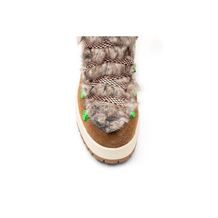 Hogan Fur-Trimmed Lace-Up Knee-High Boots in BROWN