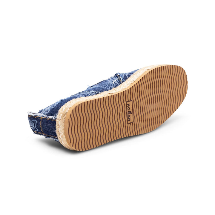 Hogan Denim Floral Print Espadrilles in BLUE