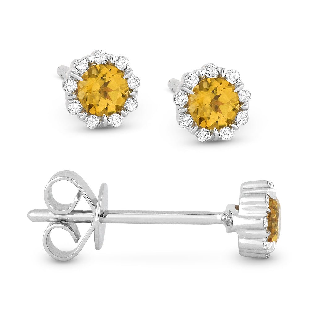 Earrings - 0.20ct Citrine Stud Earrings in 14K White Gold - E1034CTW - Ask Me Wear