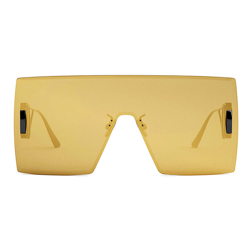 Dior Shield Rimless, with a Shiny Gunmetal frame and Gold Mirror lens.