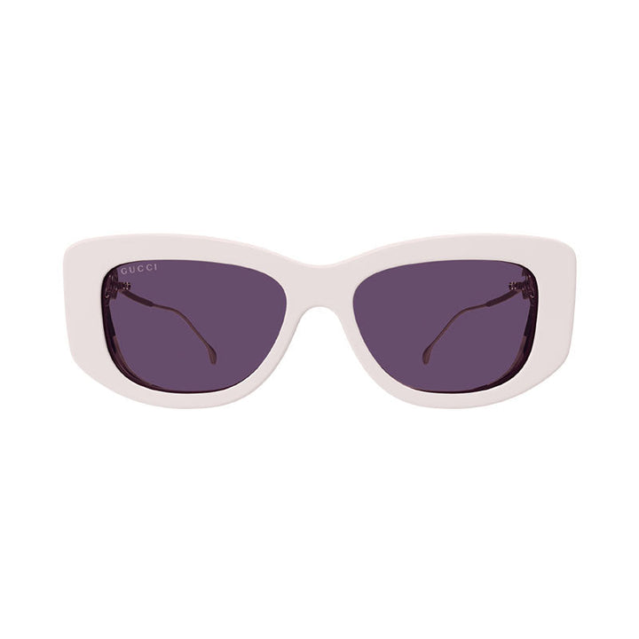 Gucci Sunglasses Rectangle Full Rim, Ivory/Gold Frame and Violet Lens GG1566S003
