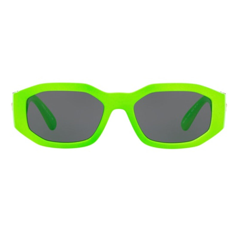 Versace Oval Full Rim, with a Green Fluo frame and Dark Grey lens.