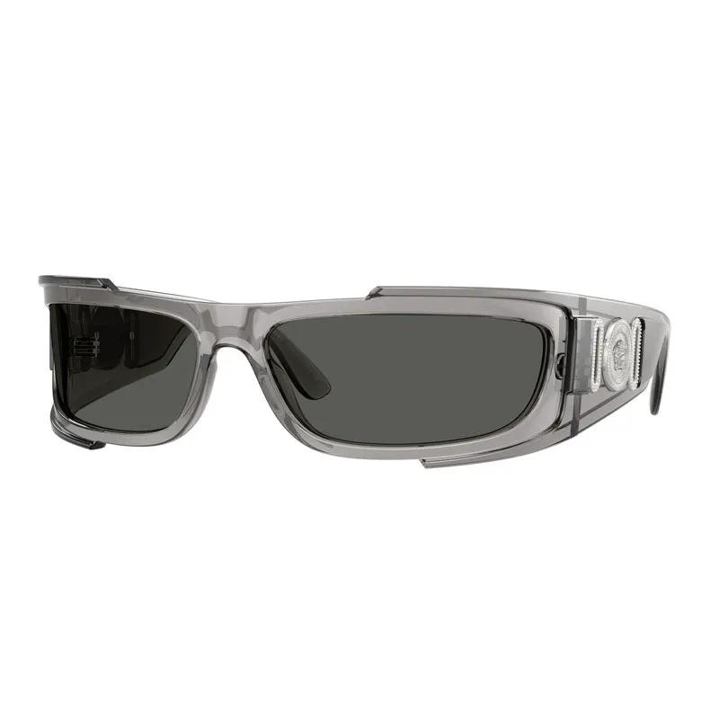 Versace Sunglasses Rectangle Full Rim, Grey Transparent Frame And Dark Grey Lens Ve4446593/87