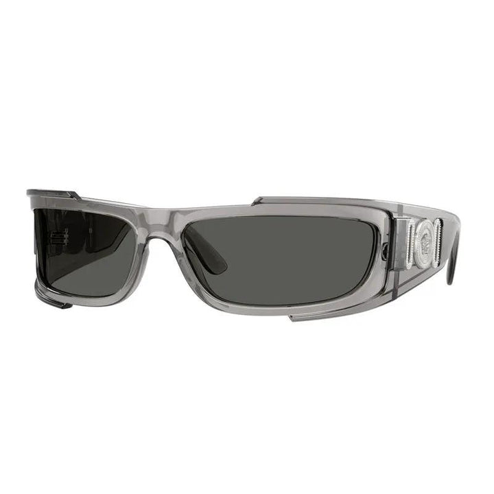Versace Sunglasses Rectangle Full Rim, Grey Transparent Frame And Dark Grey Lens Ve4446593/87