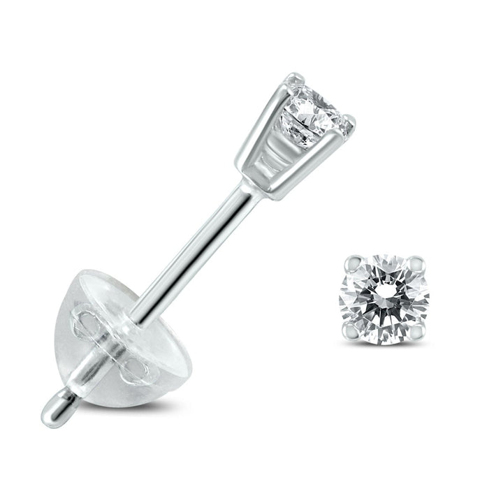 Jewelry - .04Ctw Round Diamond Solitaire Stud Earrings In 14K White Gold With Silicon Backs - ERF59734 - Ask Me Wear