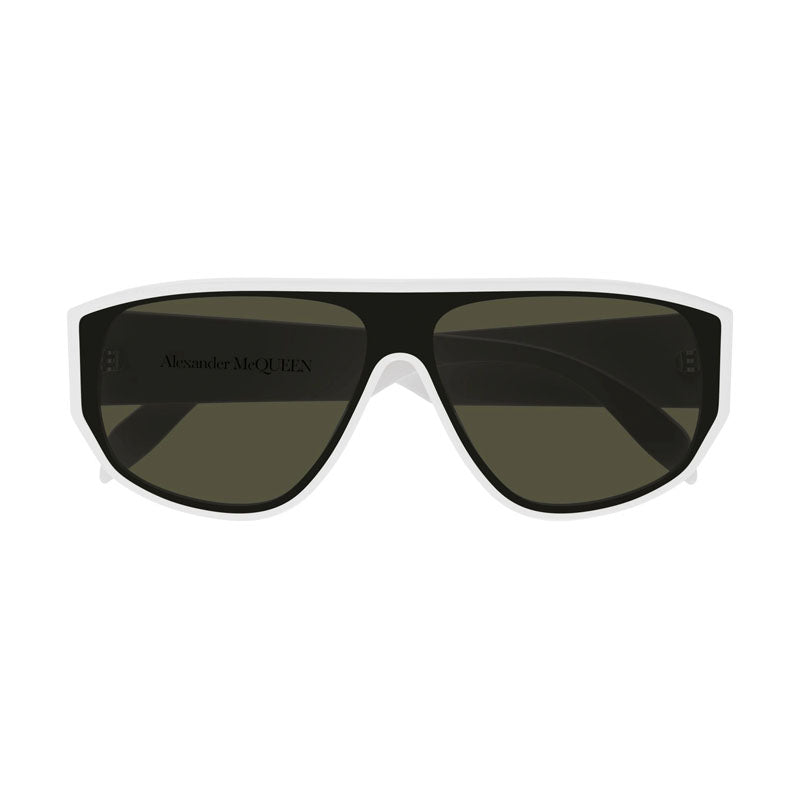 Alexander McQueen Sunglasses Shield Full Rim, White Frame and Green Lens AM0386S003
