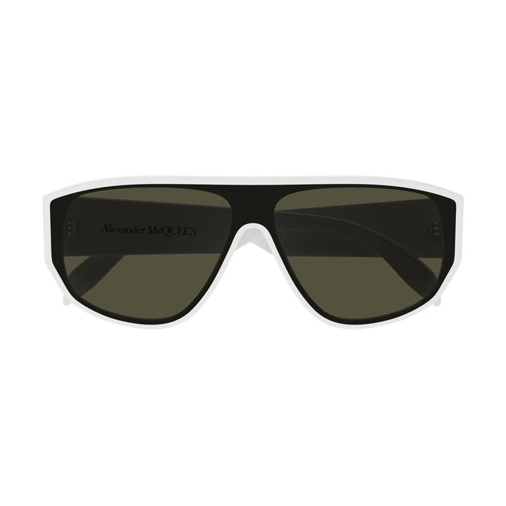 Alexander McQueen Sunglasses Shield Full Rim, White Frame and Green Lens AM0386S003