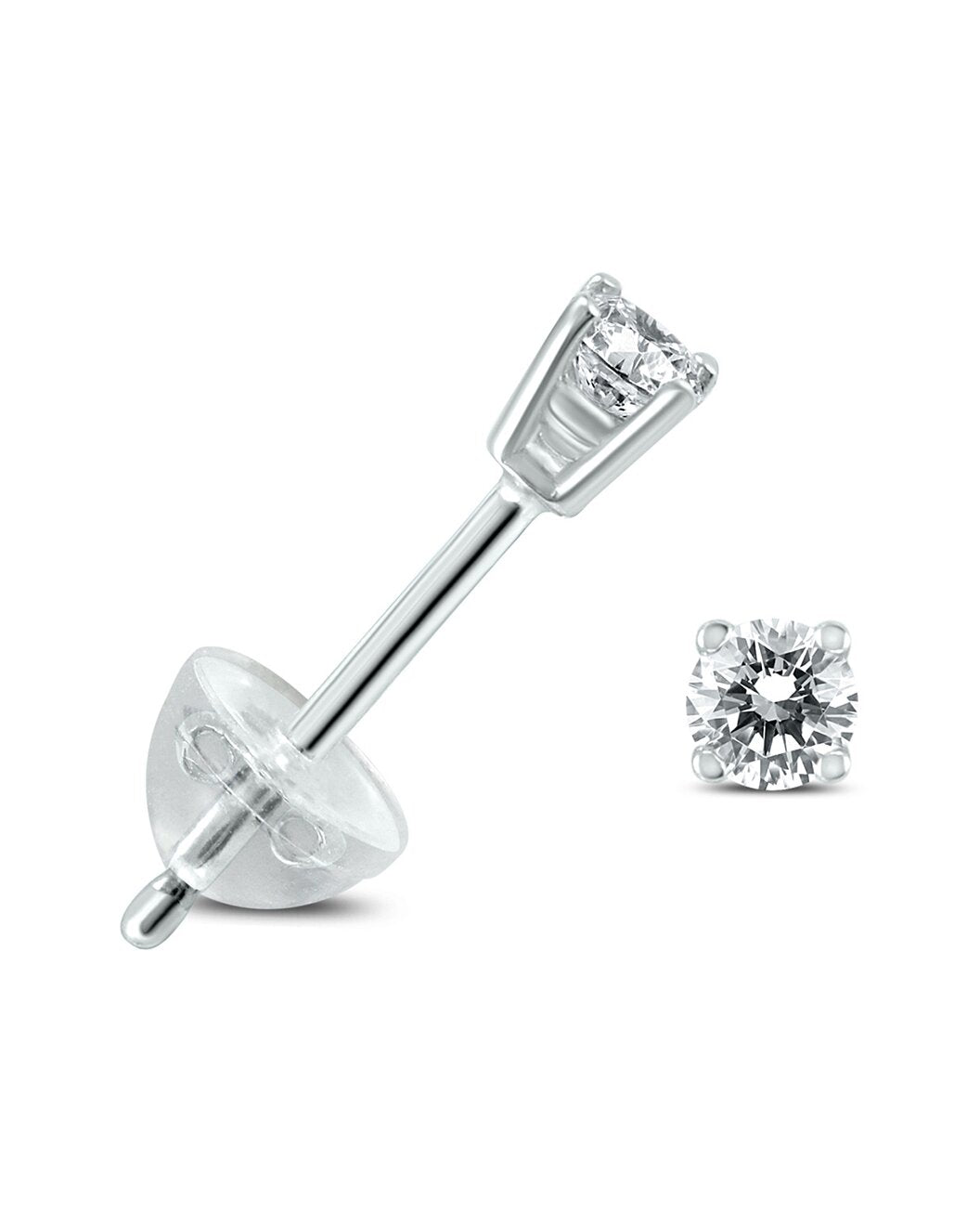 Jewelry - .05Ctw Round Diamond Solitaire Stud Earrings In 14K White Gold With Silicon Backs - ERF59735 - Ask Me Wear