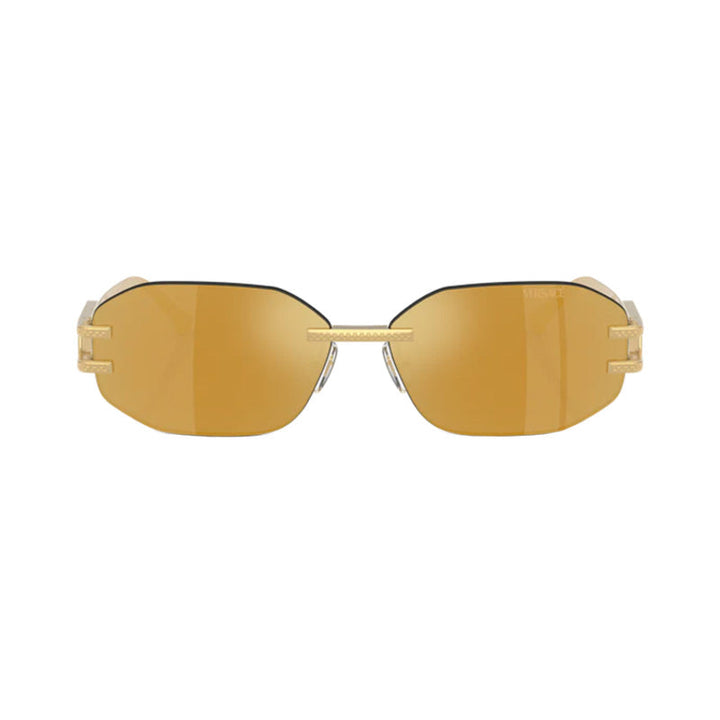 Versace Geometric Rimless, with a Gold frame and Brown Mirror Gold lens.