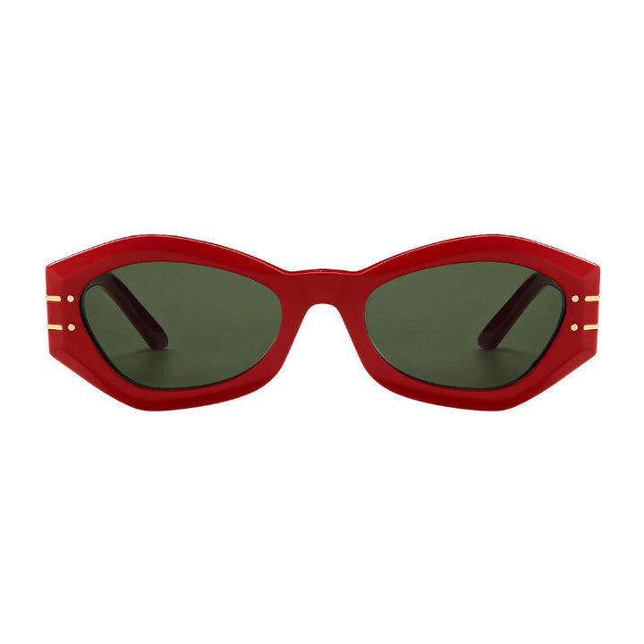 Dior Cat Eye Full Rim, with a Red frame and Green lens.