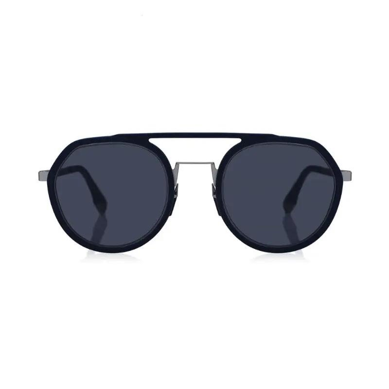 Fendi Sunglasses Round Full Rim, Matte Blue Silver Frame And Blue Lens Fe40040U90V