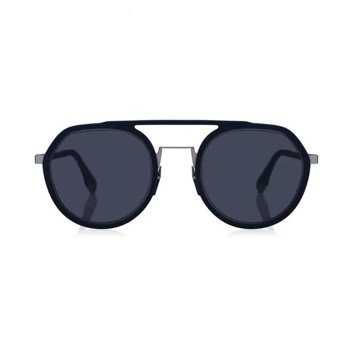Fendi Sunglasses Round Full Rim, Matte Blue Silver Frame And Blue Lens Fe40040U90V