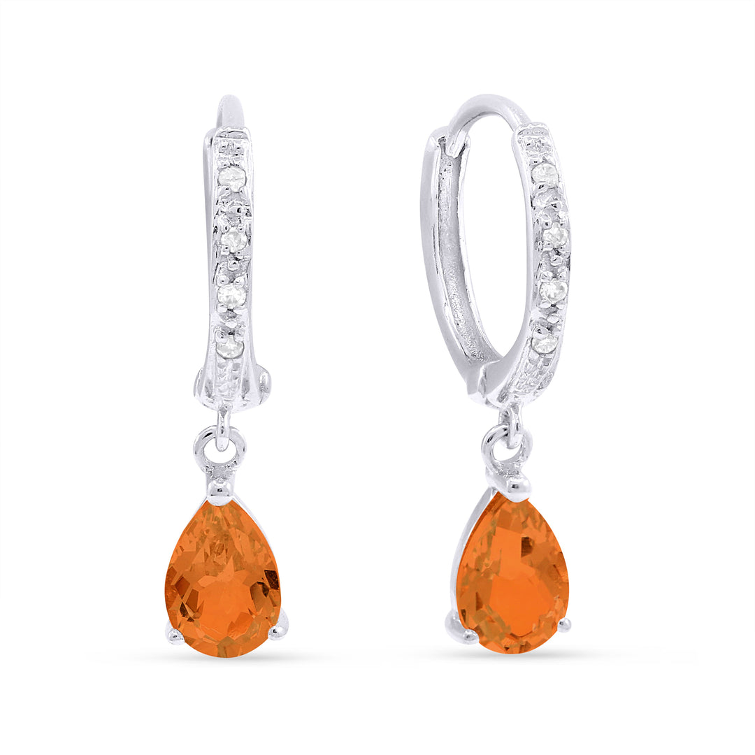 Earrings - 0.98ct Created Padparadscha Drop/Dangle Earrings in 14K White Gold - E1469OCW - Ask Me Wear