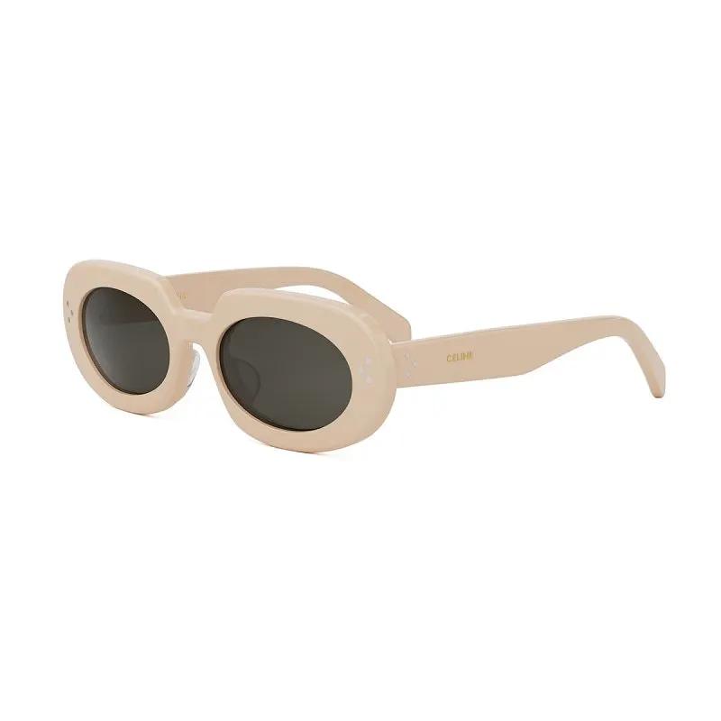 Celine Sunglasses Oval Full Rim, Shiny Ivory Frame And Smoke Lens Cl40276U25A