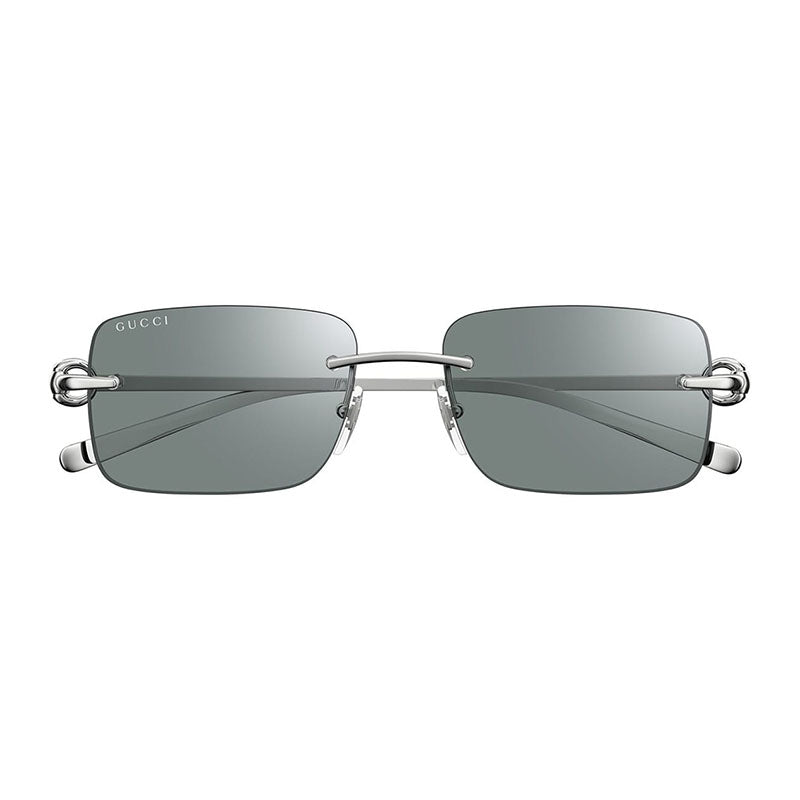 Gucci Sunglasses Rectangle Rimless, Silver Frame and Green with Silver Mirror Lens GG1703S002