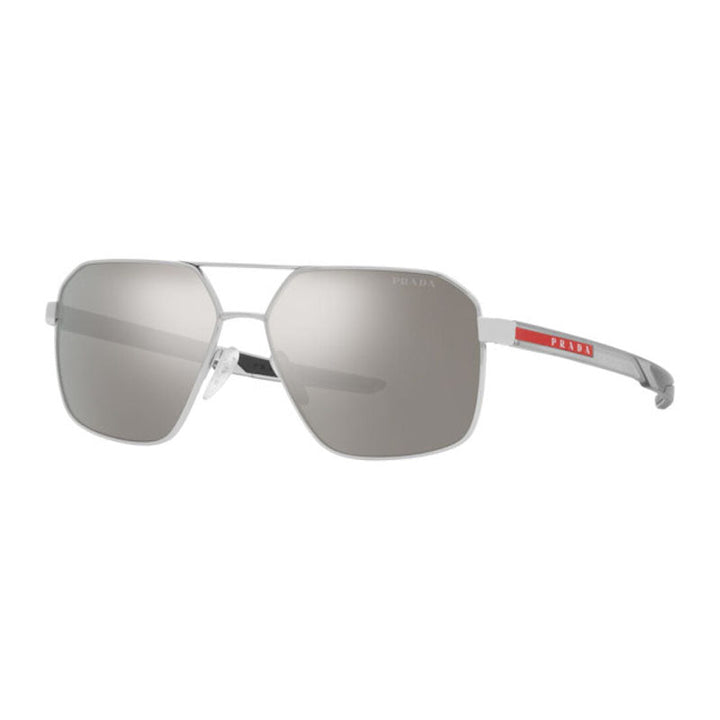 Prada Sport Sunglasses Geometric Full Rim, Silver Frame and Light Grey Silver Mirror Lens PS55WS1BC07F