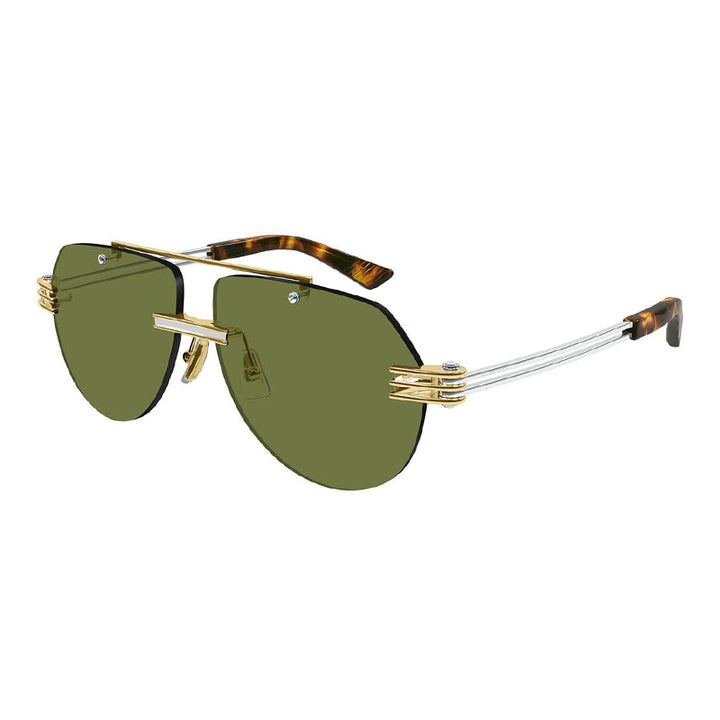 Bottega Veneta Sunglasses Aviator Rimless, Gold/Silver Frame and Green Lens BV1342S003