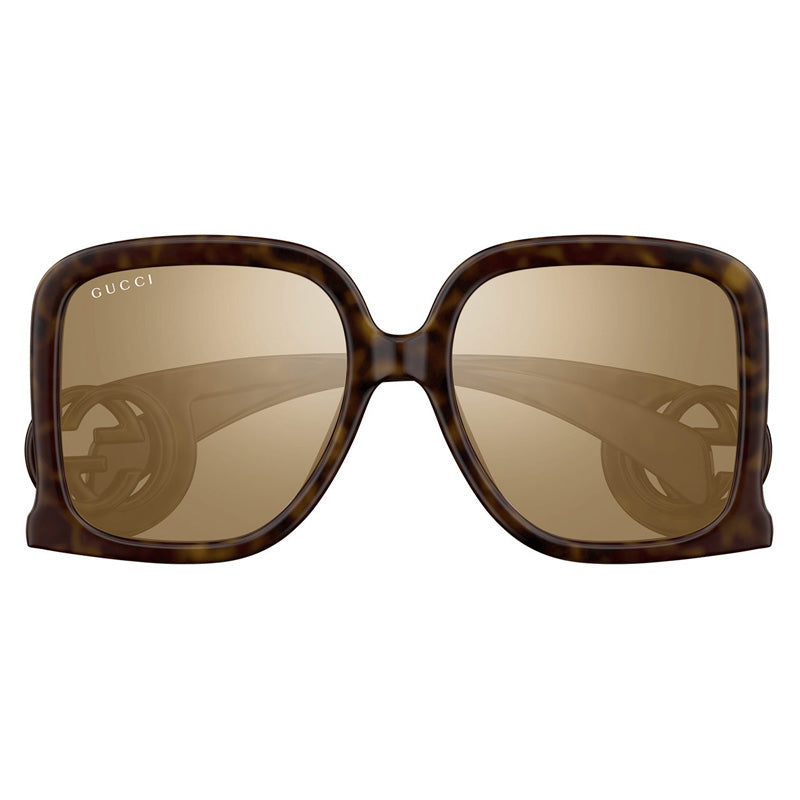 Gucci Sunglasses Square Full Rim, Dark Havana Frame and Brown Mirror Lens GG1326S007