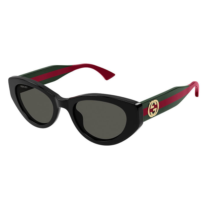 Gucci Sunglasses Cat Eye Full Rim, Shiny Black/Green/Red Frame and Grey Lens GG1862S001