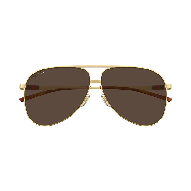 Gucci Aviator Full Rim, with a Gold frame and Brown lens.