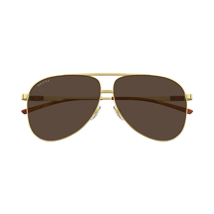 Gucci Aviator Full Rim, with a Gold frame and Brown lens.