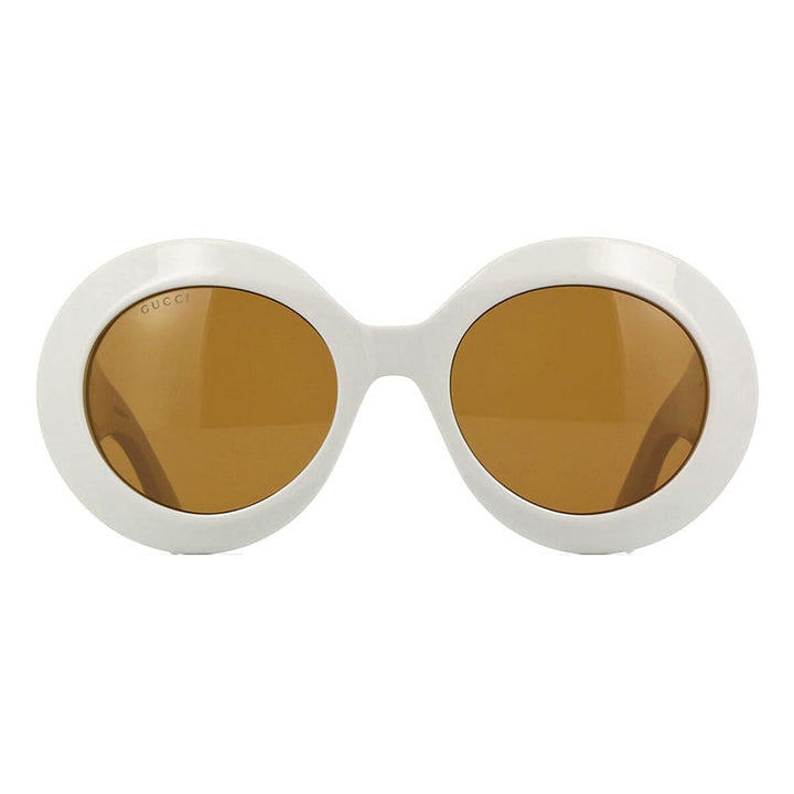 Gucci Oval Full Rim, with a White frame and Brown lens.