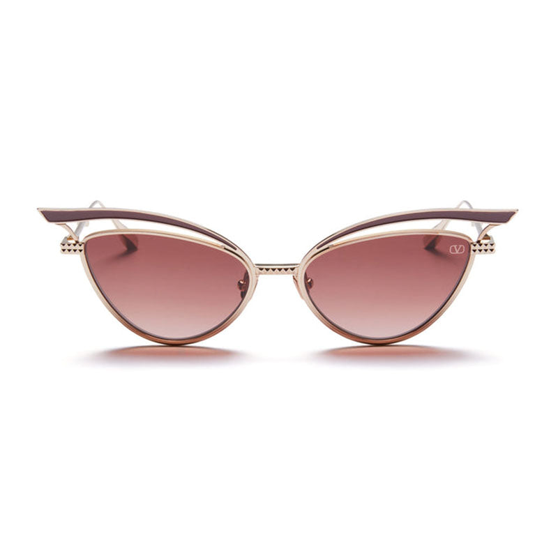 Valentino Sunglasses Butterfly Full Rim, White Gold/Powder Enamel Frame and Dark Rose to Light Rose AR Lens VLS-118C