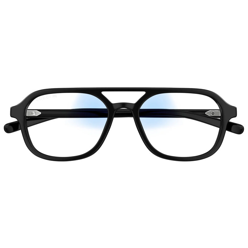 Gucci Sunglasses Aviator Full Rim, Shiny Black Frame and Clear to Grey Photocromic with Blue Light Protection Lens GG1673S001
