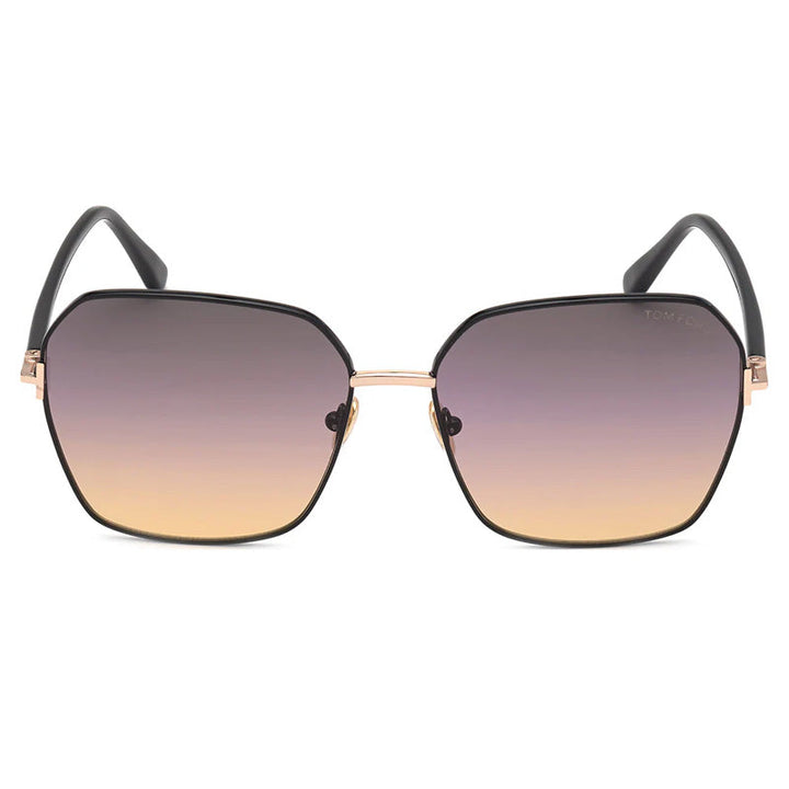 Tom Ford Square Full Rim, with a Rose Gold/Shiny Black frame and Purple to Peach Gradient lens.