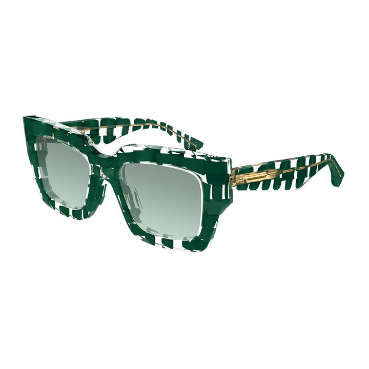 Bottega Veneta Sunglasses Square Full Rim, Dark Green Pattern on Transparent Frame and Green Gradient Lens BV1212S008