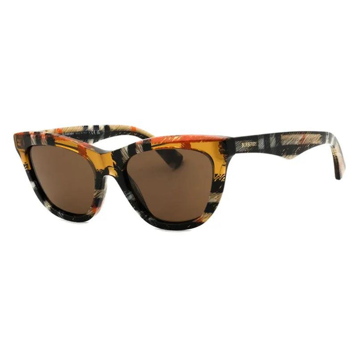 Burberry Sunglasses Cat Eye Full Rim, Check Sand Frame And Dark Brown Lens