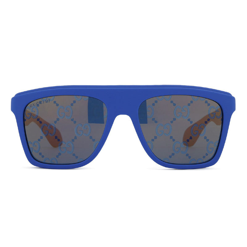 Gucci Sunglasses Square Full Rim, Matte Blue Frame and Bronze and Blue Mirror with GG Pattern Lens GG1570S004