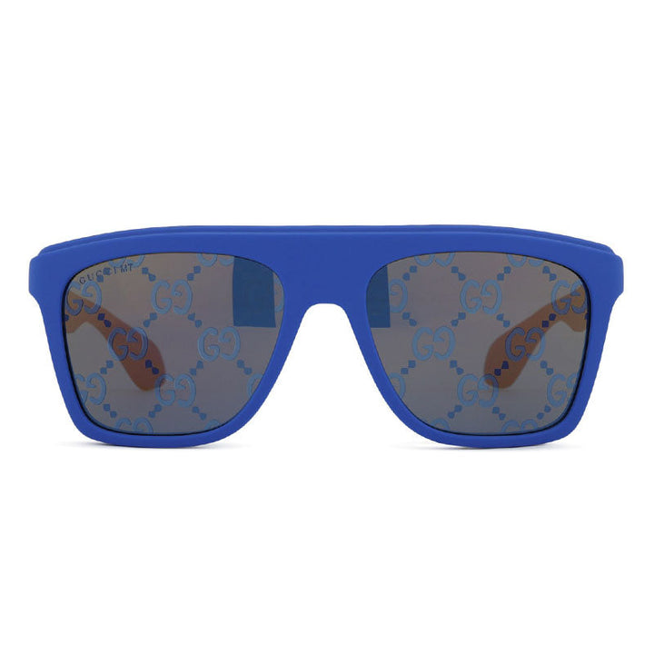 Gucci Sunglasses Square Full Rim, Matte Blue Frame and Bronze and Blue Mirror with GG Pattern Lens GG1570S004