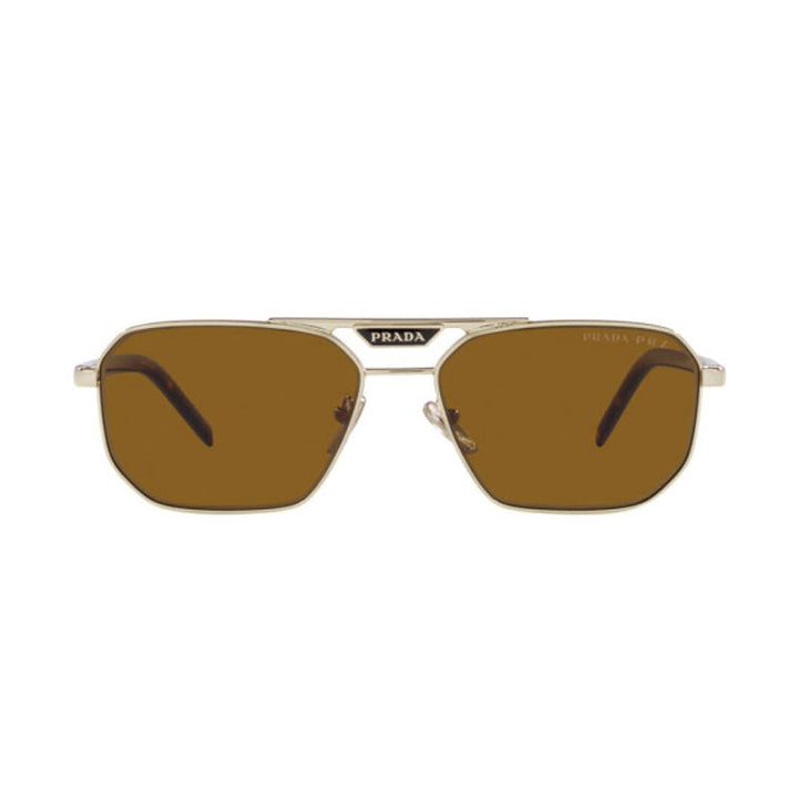 Prada Sunglasses Square Full Rim, Pale Gold Frame and Dark Brown Polarized Lens PR58YSZVN5Y1