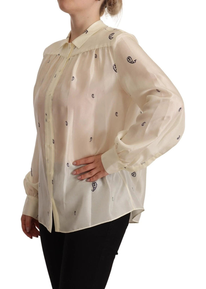 Aspesi Sample Sale Aspesi Off White 100% Silk Long Sleeves Collared Top Blouse - | Designer outlet