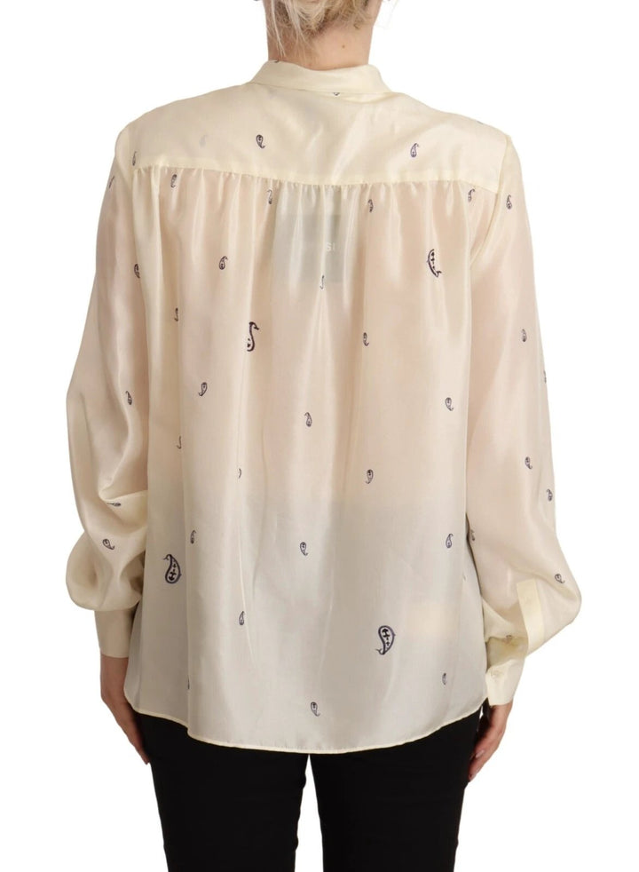 Aspesi Sample Sale Aspesi Off White 100% Silk Long Sleeves Collared Top Blouse - | Designer outlet