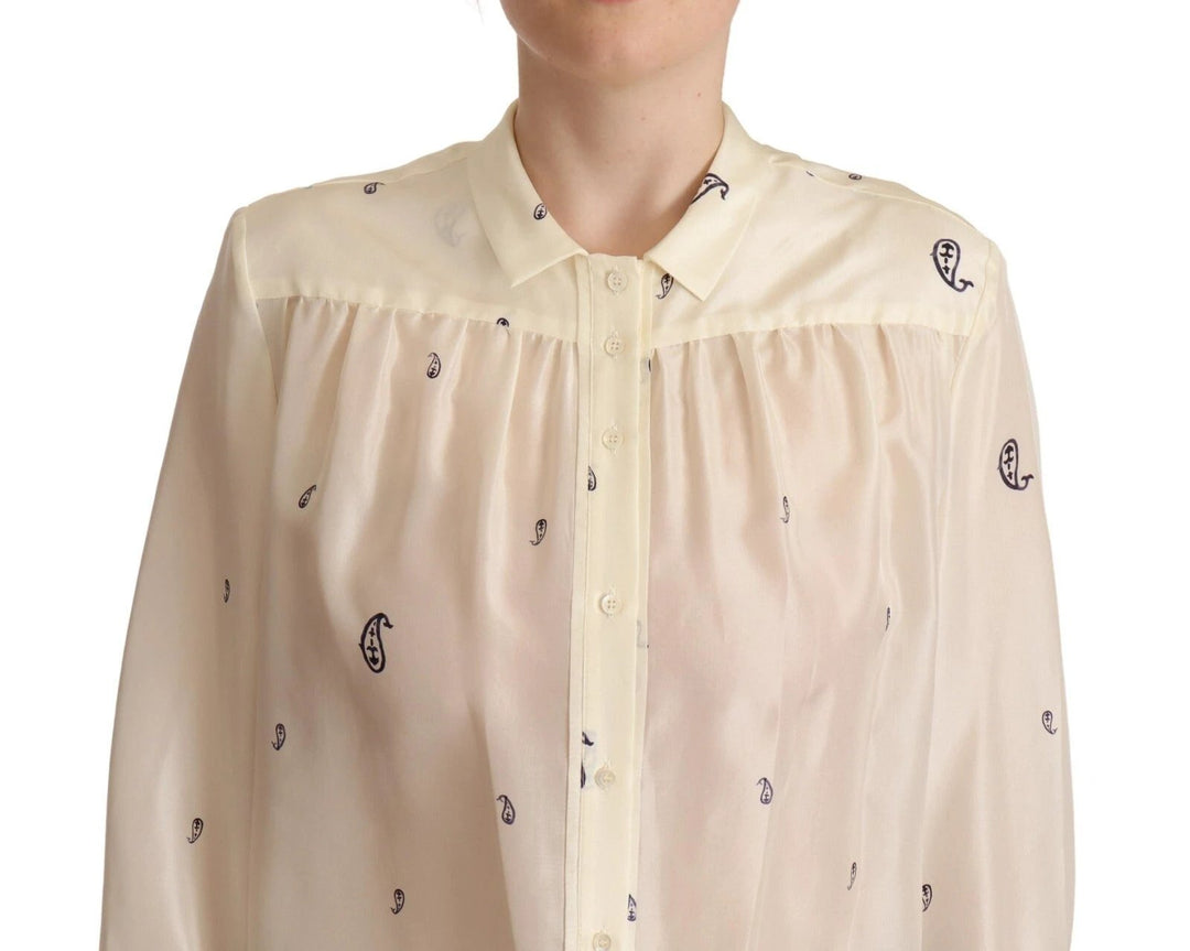 Aspesi Sample Sale Aspesi Off White 100% Silk Long Sleeves Collared Top Blouse - | Designer outlet
