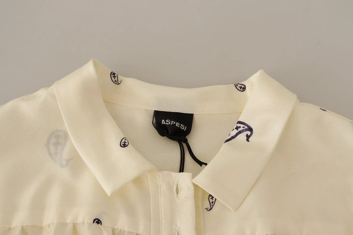 Aspesi Sample Sale Aspesi Off White 100% Silk Long Sleeves Collared Top Blouse - | Designer outlet