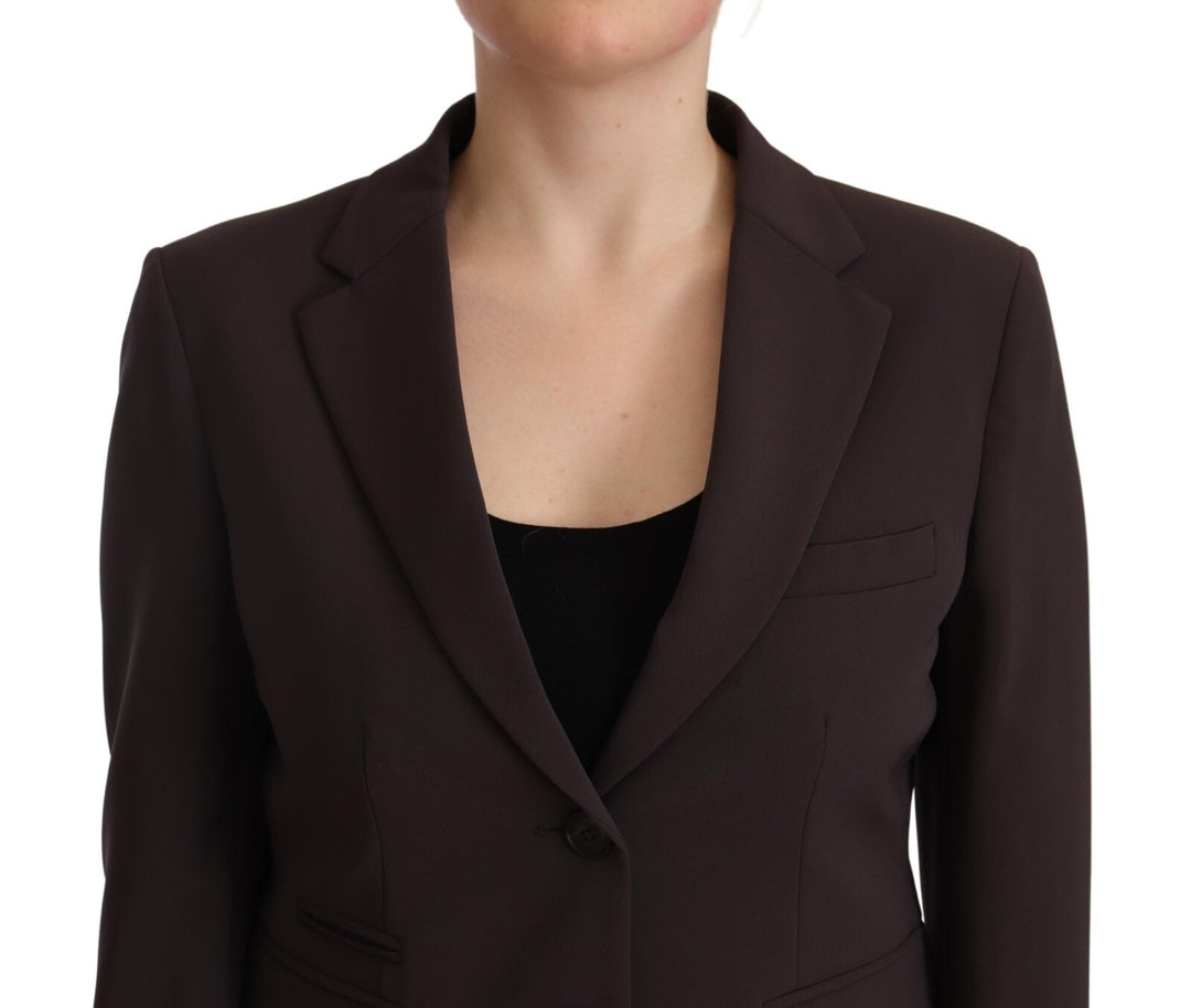 F.IT Brown Long Sleeve Single Breasted Women Jacket Blazer