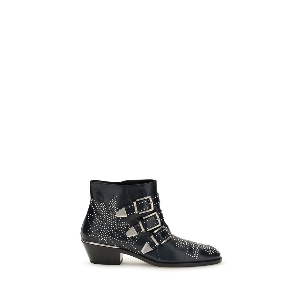Chloé Black Calf Leather Bos Taurus Lace-Up Boots by Chloé outlet now on sale