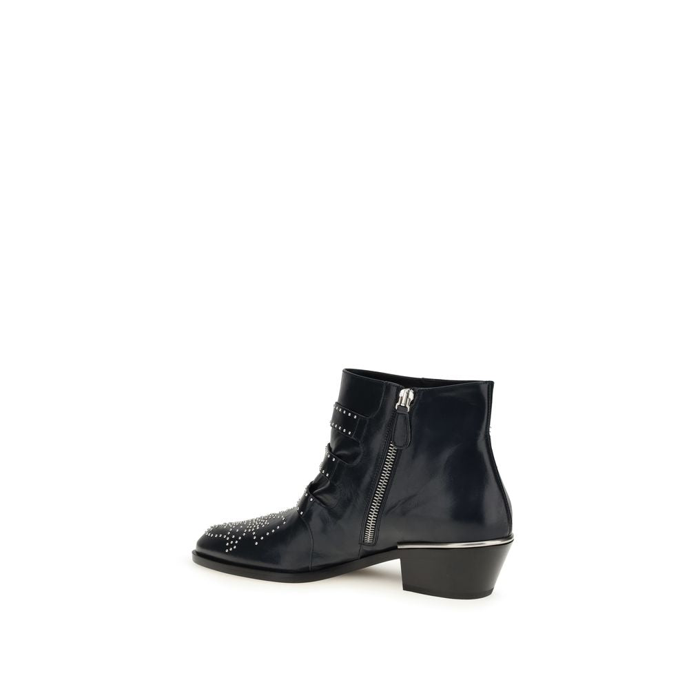 Chloé Black Calf Leather Bos Taurus Lace-Up Boots by Chloé outlet now on sale