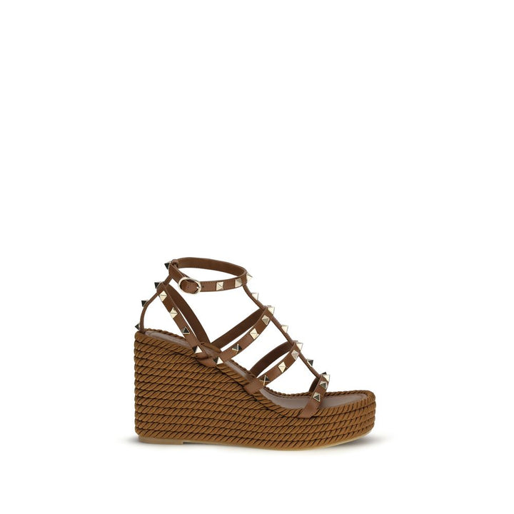 Valentino Garavani Brown Calf Leather Bos Taurus Espadrilles by Valentino Garavani outlet now on sale