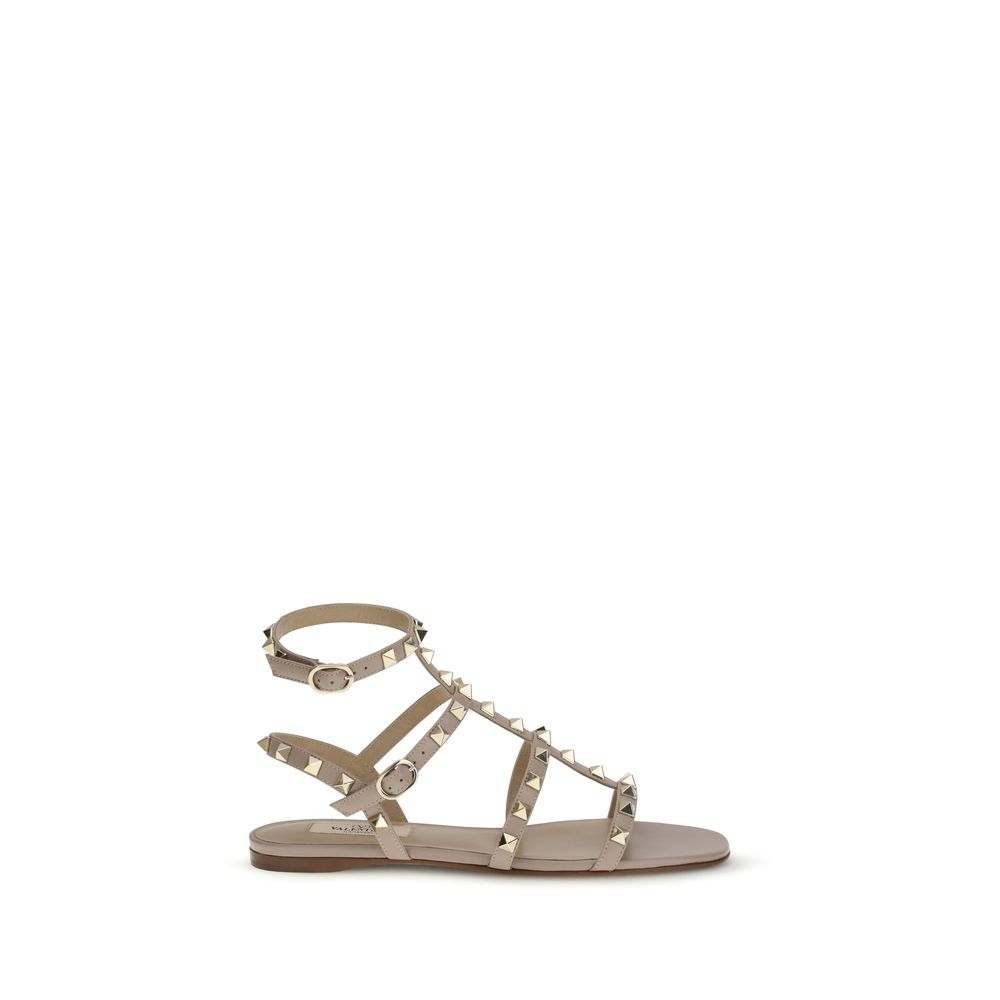 Valentino Garavani Beige Calf Leather Bos Taurus Flat Sandals by Valentino Garavani outlet now on sale