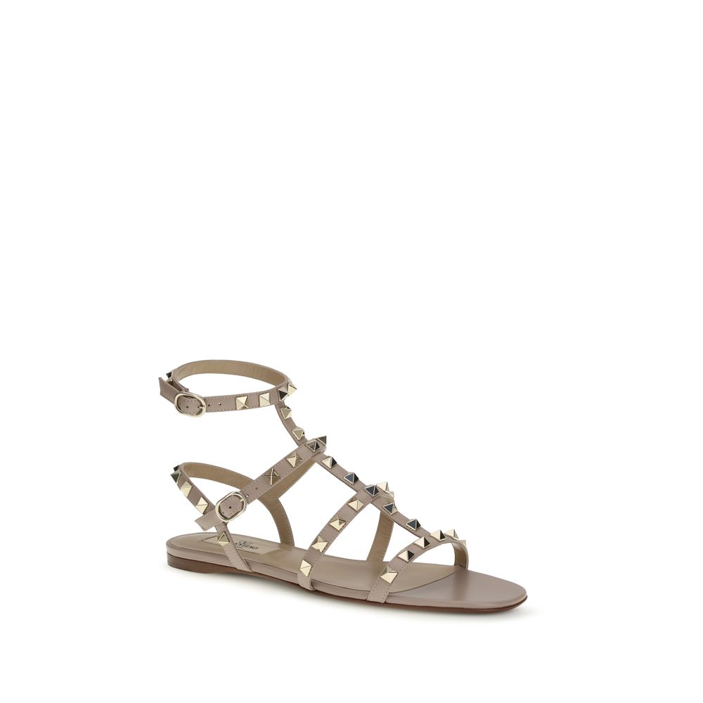 Valentino Garavani Beige Calf Leather Bos Taurus Flat Sandals by Valentino Garavani outlet now on sale