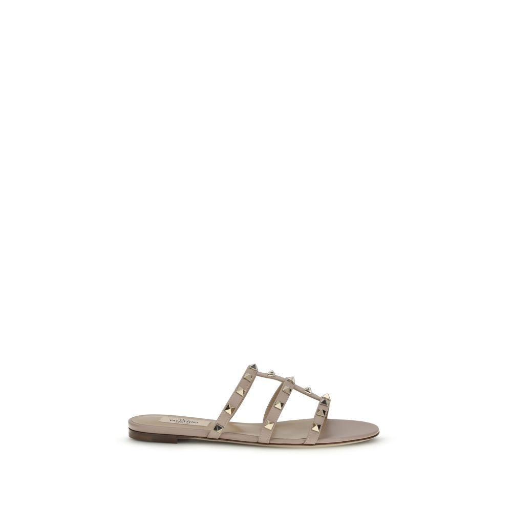 Valentino Garavani Beige Calf Leather Bos Taurus Flat Sandals by Valentino Garavani outlet now on sale