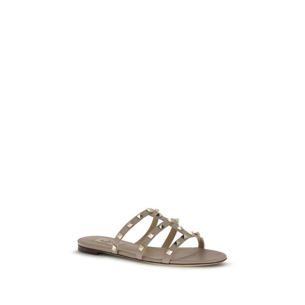 Valentino Garavani Beige Calf Leather Bos Taurus Flat Sandals by Valentino Garavani outlet now on sale
