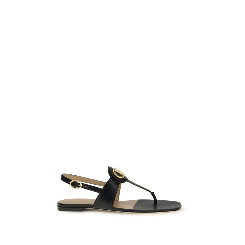 Valentino Garavani Black Calf Leather Bos Taurus Flat Sandals by Valentino Garavani outlet now on sale