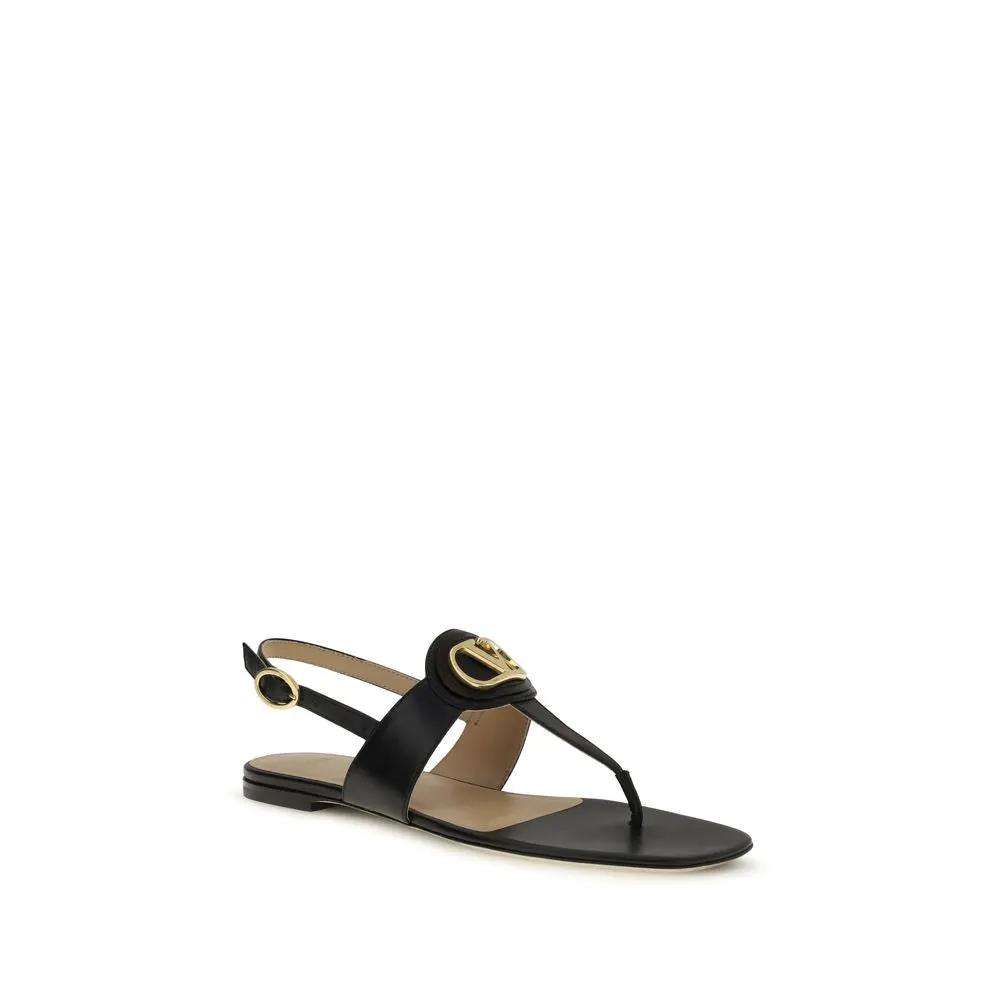 Valentino Garavani Sample Sale | Valentino Garavani Black Calf Leather Bos Taurus Flat Sandals - | Designer outlet
