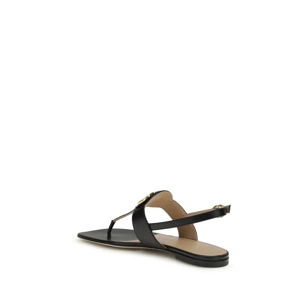 Valentino Garavani Sample Sale | Valentino Garavani Black Calf Leather Bos Taurus Flat Sandals - | Designer outlet