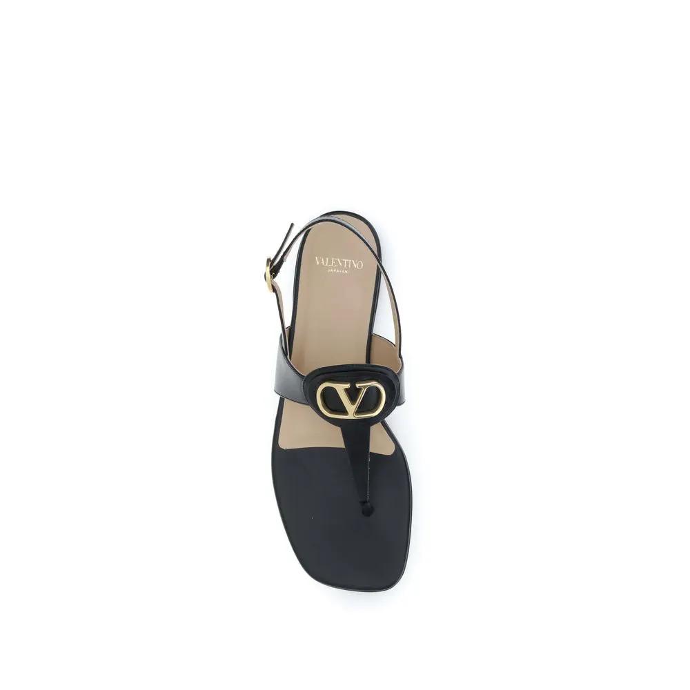 Valentino Garavani Sample Sale | Valentino Garavani Black Calf Leather Bos Taurus Flat Sandals - | Designer outlet